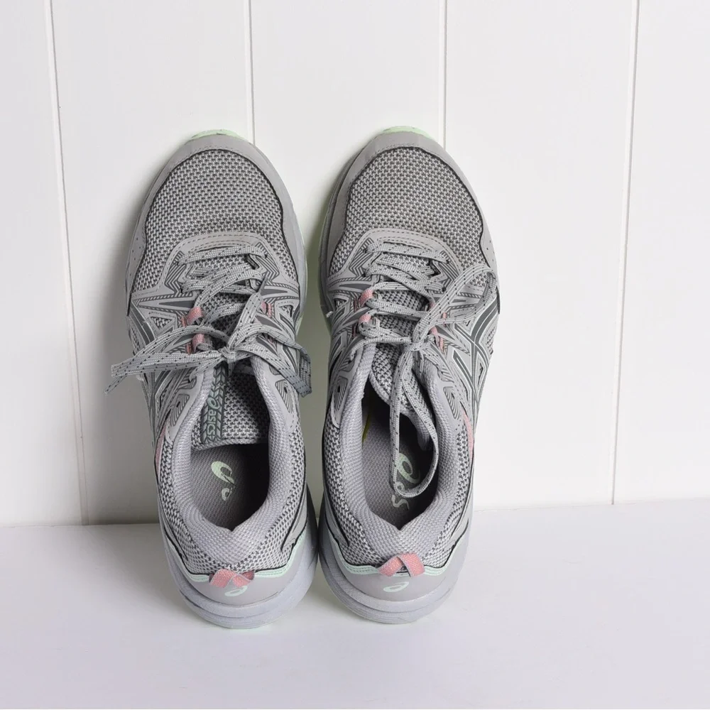 ASICS Women's‎ GEL VENTURE 8 running shoes; gray, green, and pink; size 8.5 WIDE